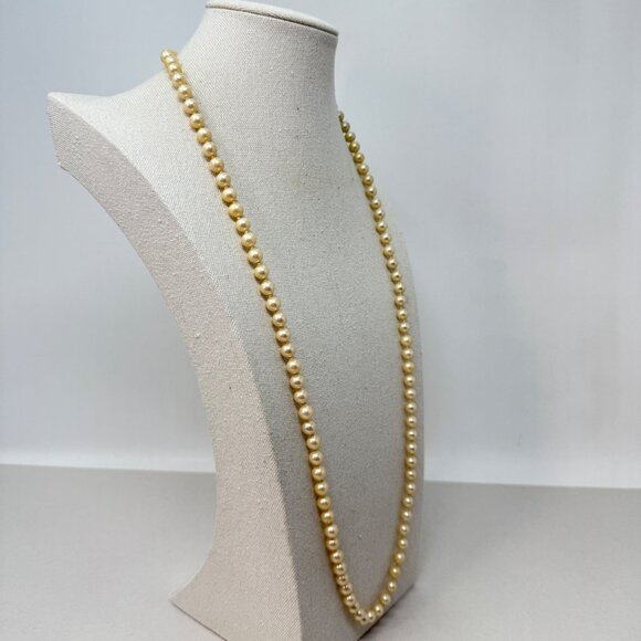 Vintage Marvella Imitation Pearl Necklace Knotted Thread Long Length Signed - Picture 9 of 13
